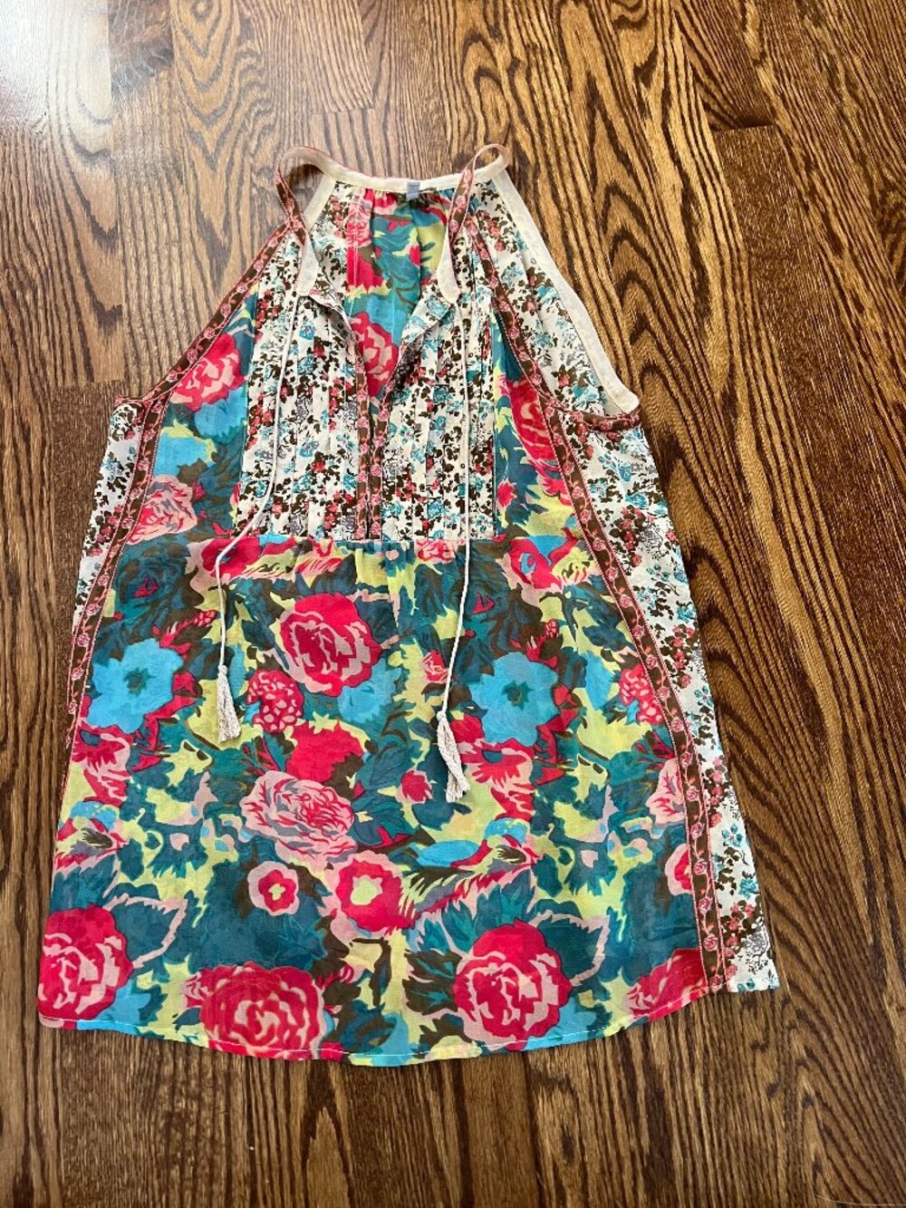 Joie Silk Floral Halter Tank Top Tassel Tie Boho M